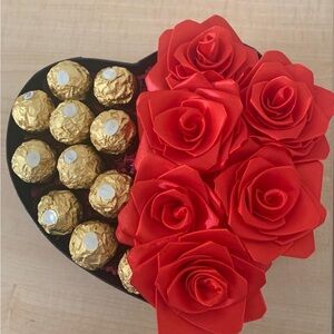 Heart Box with Red Roses and Gold Chocolates